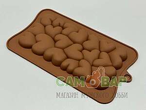 Форма для шоколада Плитка Сердечки 7,5*14,5*1см корич. силикон